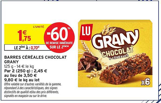 BARRES CÉRÉALES CHOCOLAT GRANY