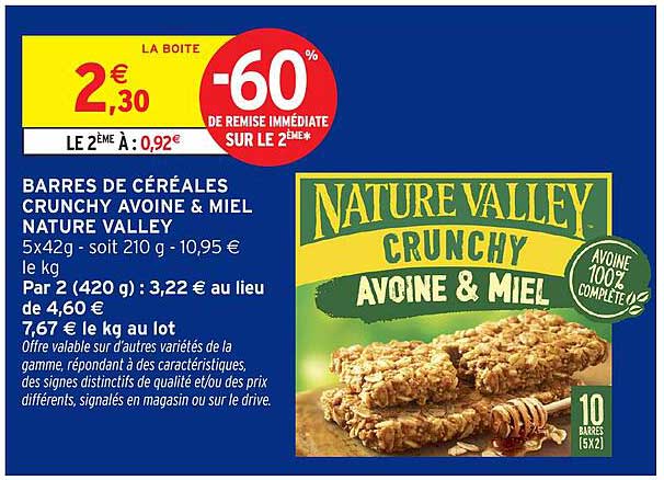 BARRES DE CÉRÉALES CRUNCHY AVOINE & MIEL NATURE VALLEY