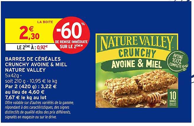 BARRES DE CÉRÉALES CRUNCHY AVOINE & MIEL NATURE VALLEY