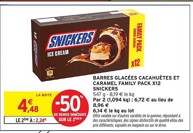 BARRES GLACÉES CACAHUÈTES ET CARAMEL FAMILY PACK X12 SNICKERS