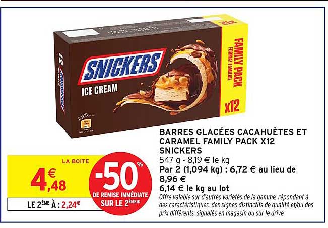 BARRES GLACÉES CACAHUÈTES ET CARAMEL FAMILY PACK X12 SNICKERS