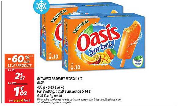 BATONNETS DE SORBET TROPICAL X10