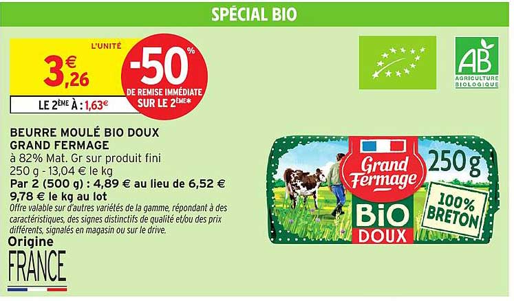 BEURRE MOULÉ BIO DOUX GRAND FERmage