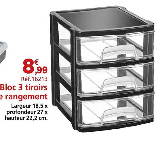 Bloc 3 tiroirs de rangement