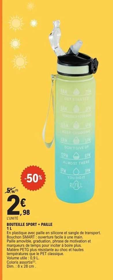 BOUTEILLE SPORT + PAILLE 1 L