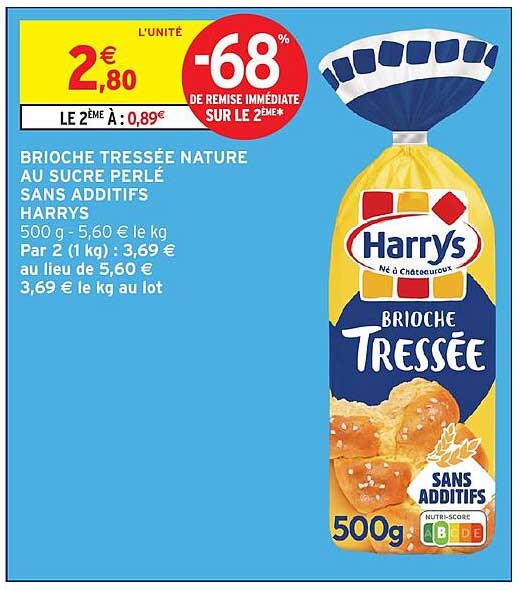 BRIOCHE TRESSÉE NATURE AU SUCRE PERLÉ SANS ADDITIFS HARRYS