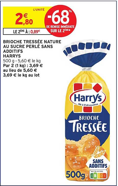 BRIOCHE TRESSÉE NATURE AU SUCRE PERLÉ SANS ADDITIFS HARRYS