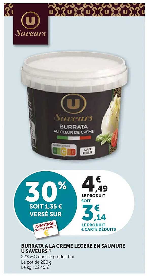 BURRATA A LA CREME LEGERE EN SAUMURE U SAVEURS(2)