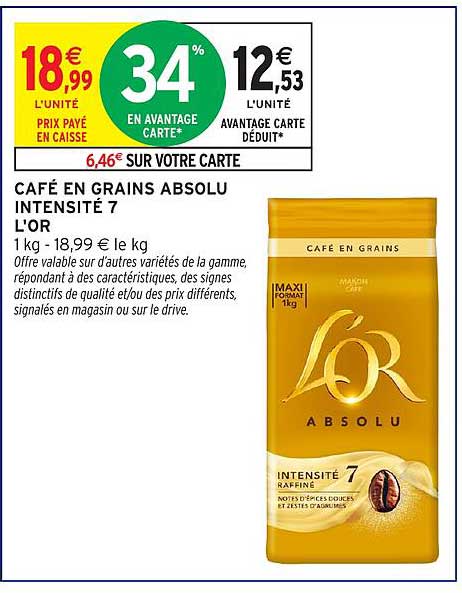CAFÉ EN GRAINS ABSOLU INTENSITÉ 7 L'OR