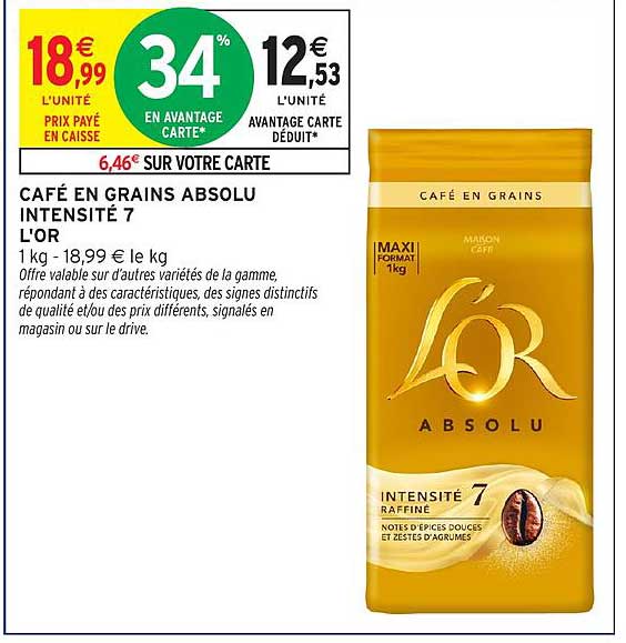 CAFÉ EN GRAINS ABSOLU INTENSITÉ 7 L'OR