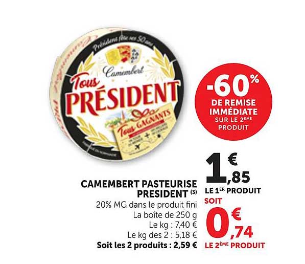 CAMEMBERT PASTEURISE PRESIDENT