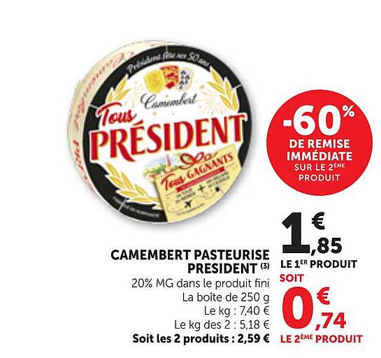 CAMEMBERT PASTEURISÉ PRÉSIDENT
