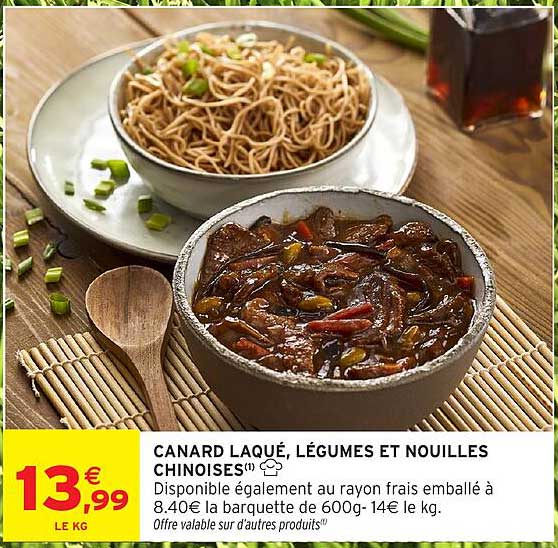 CANARD LAQUÉ, LÉGUMES ET NOUILLES CHINOISES