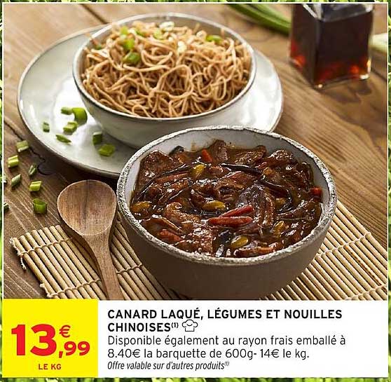 CANARD LAQUÉ, LÉGUMES ET NOUILLES CHINOISES
