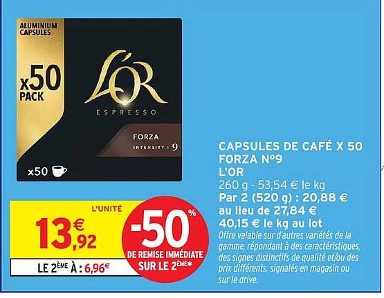 CAPSULES DE CAFÉ X 50 FORZA N°9 L’OR