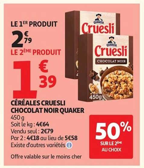 CÉRÉALES CRUESLI CHOCOLAT NOIR QUAKER 450 g