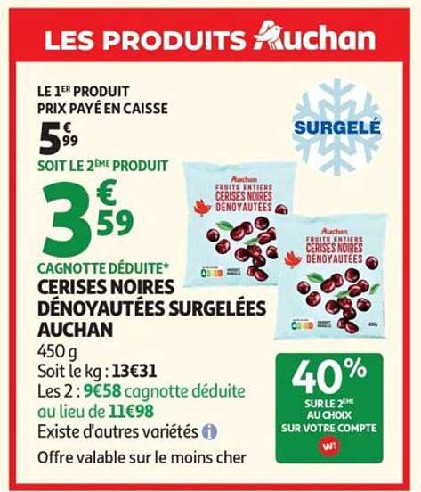 CERISES NOIRES DÉNOYAUTÉES SURGELÉES AUCHAN