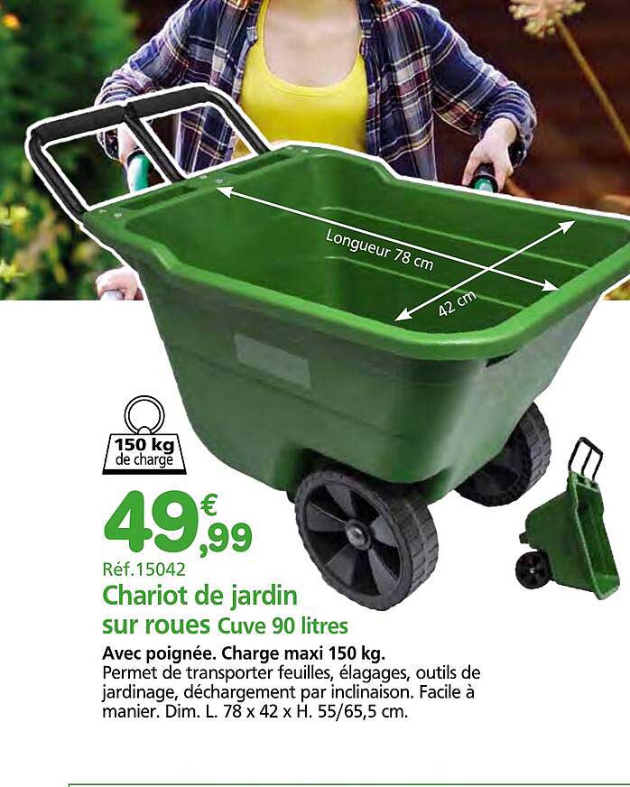 Chariot de jardin sur roues Cuve 90 litres