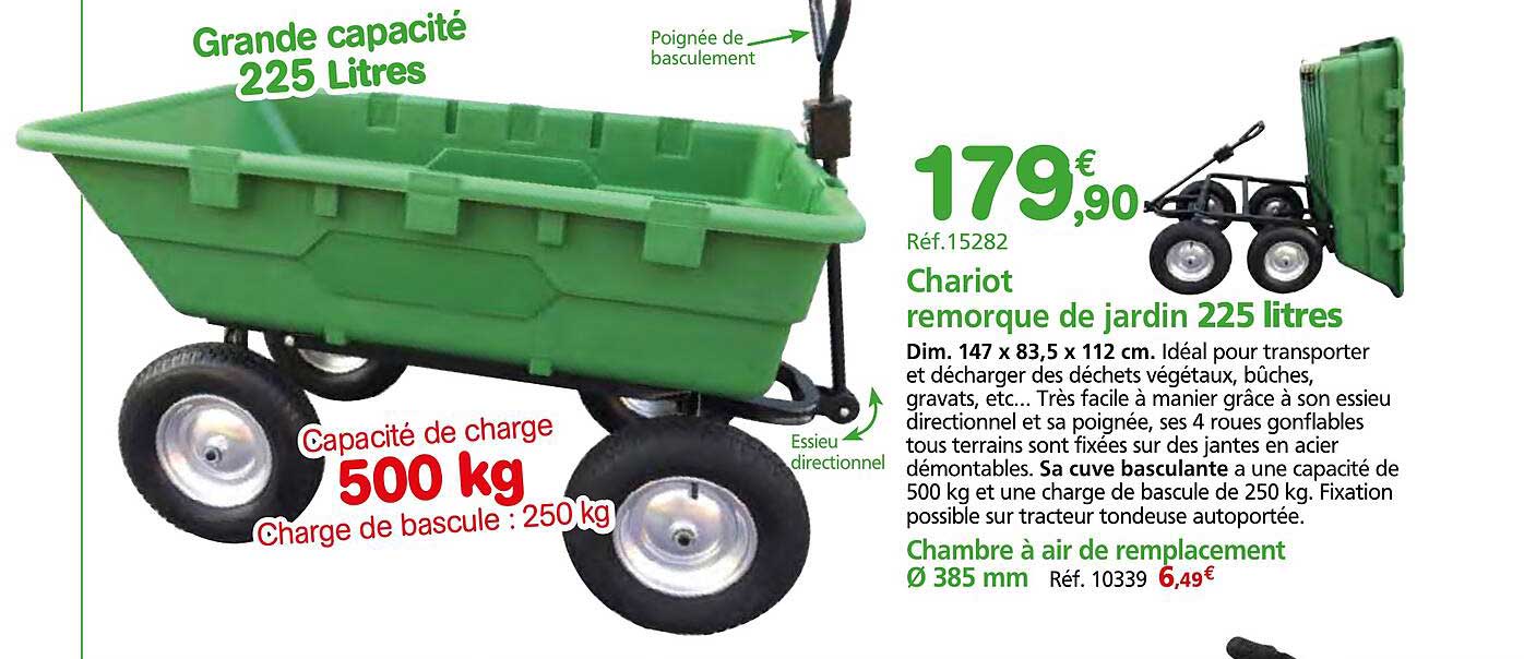 Chariot remorque de jardin 225 litres