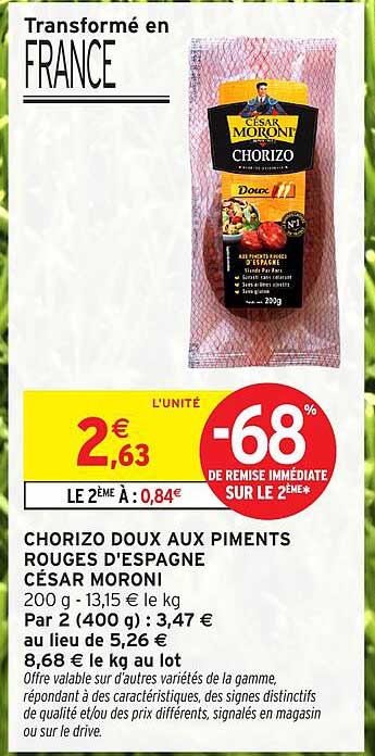 CHORIZO DOUX AUX PIMENTS ROUGES D'ESPAGNE CÉSAR MORONI