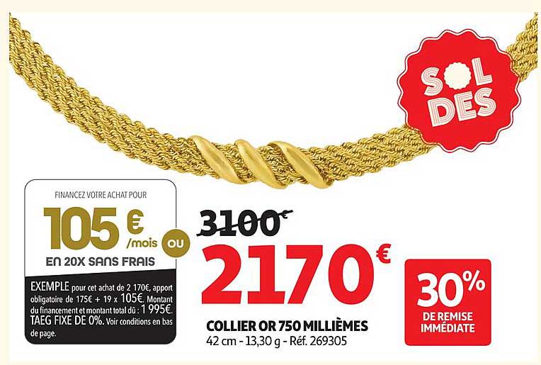 COLLIER OR 750 MILLIÈMES 42 cm - 13,30 g - Réf. 269305