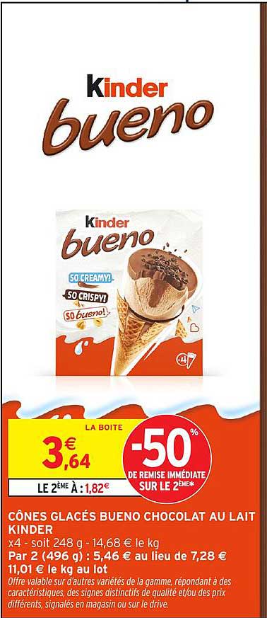 CÔNES GLACÉS BUENO CHOCOLAT AU LAIT KINDER