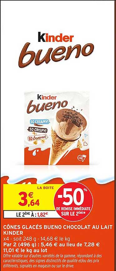 CÔNES GLACÉS BUENO CHOCOLAT AU LAIT KINDER