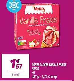 CÔNES GLACÉS VANILLE FRAISE NETTO x6