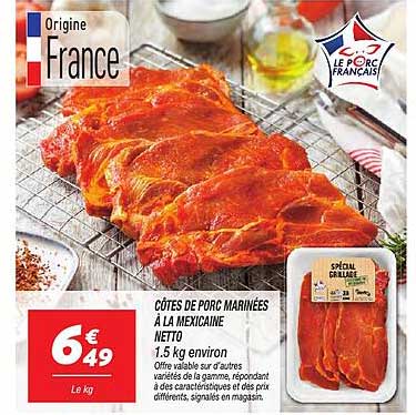 CÔTES DE PORC MARINÉES À LA MEXICAINE NETTO 1,5 kg environ