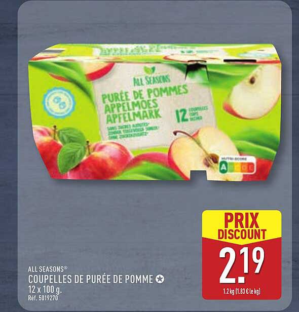 COUPELLES DE PURÉE DE POMME 12 x 100 g