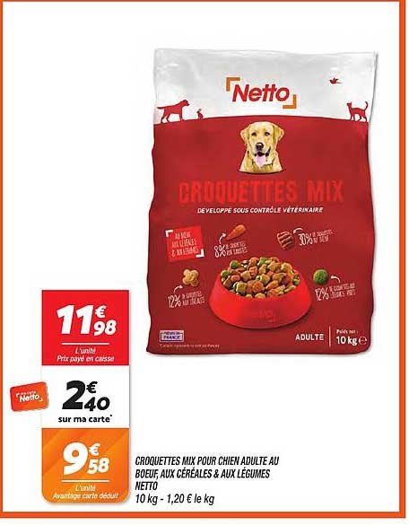 CROQUETTES MIX POUR CHIEN ADULTE AU BOEUF, AUX CÉRÉALES & AUX LÉGUMES NETTO
