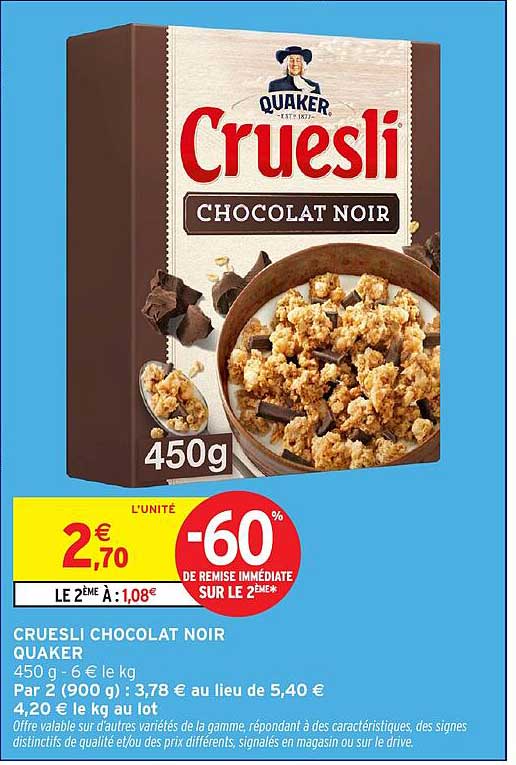 CRUESLI CHOCOLAT NOIR QUAKER