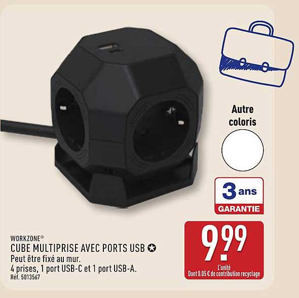 CUBE MULTIPRISE AVEC PORTS USB