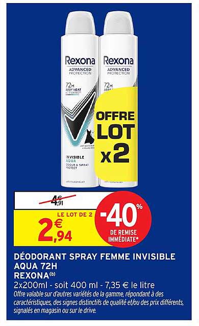 DÉODORANT SPRAY FEMME INVISIBLE AQUA 72H REXONA(b)