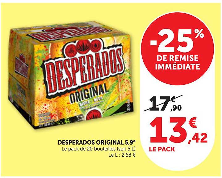DESPERADOS ORIGINAL 5,9° Le pack de 20 bouteilles (soit 5 L)