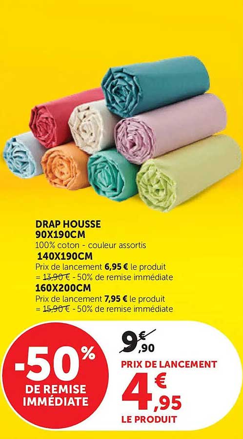 DRAP HOUSSE 90X190CM 100% coton - couleur assortis 140X190CM 160X200CM