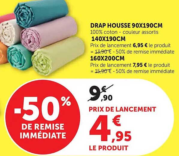 DRAP HOUSSE 90X190CM 100% coton - couleur assortis 140X190CM 160X200CM