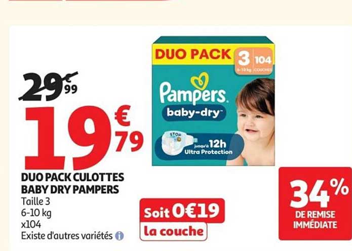 DUO PACK CULOTTES BABY DRY PAMPERS