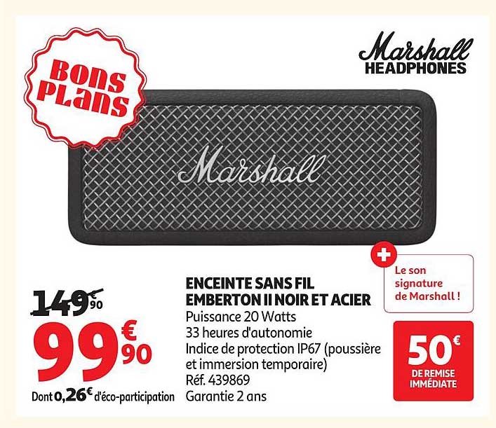 ENCEINTE SANS FIL EMBERTON II NOIR ET ACIER