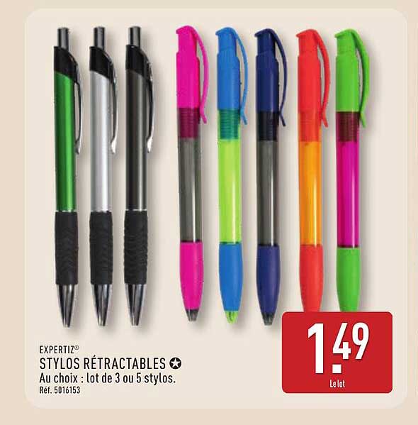 EXPERTIZ® STYLOS RÉTRACTABLES Au choix : lot de 3 ou 5 stylos.