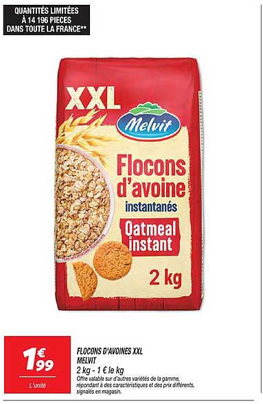 FLOCONS D'AVOINE XXL MELVIT 2 kg - 1 € le kg