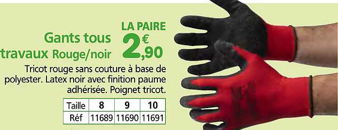 Gants tous travaux Rouge/noir