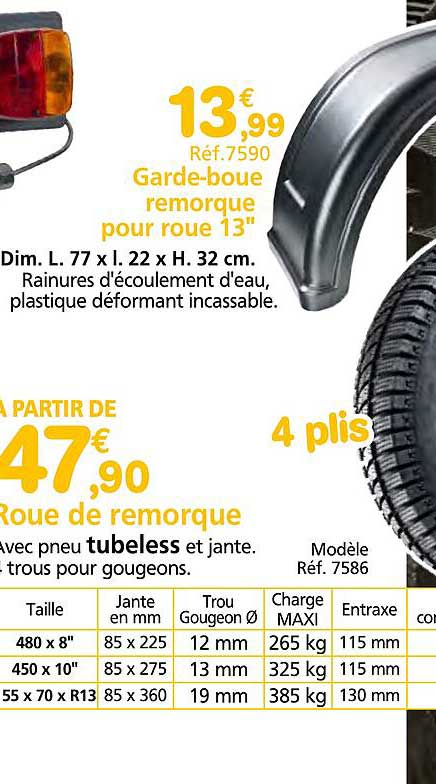 Garde-boue remorque pour roue 13"