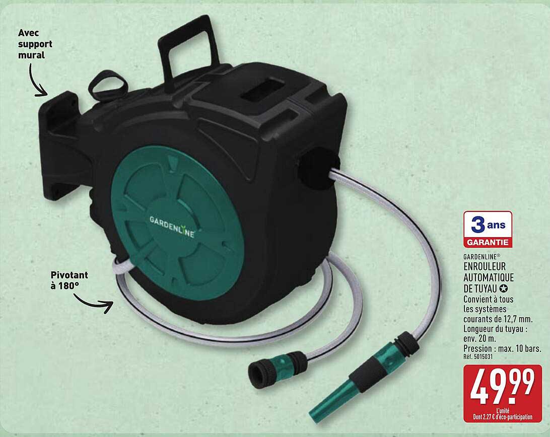 GARDENLINE® ENROULEUR AUTOMATIQUE DE TUYAU