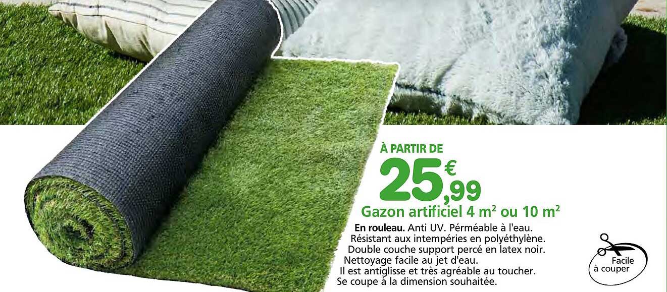 Gazon artificiel 4 m² ou 10 m²