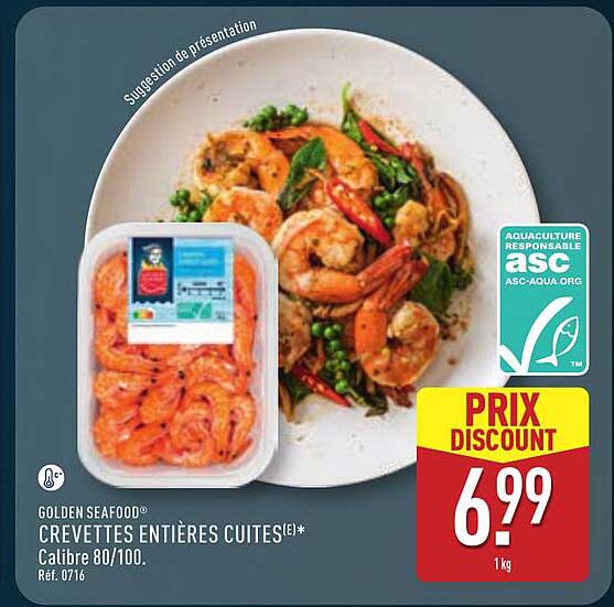 GOLDEN SEAFOOD® CREVETTES ENTIÈRES CUITES(C)* Calibre 80/100. Réf. 0716