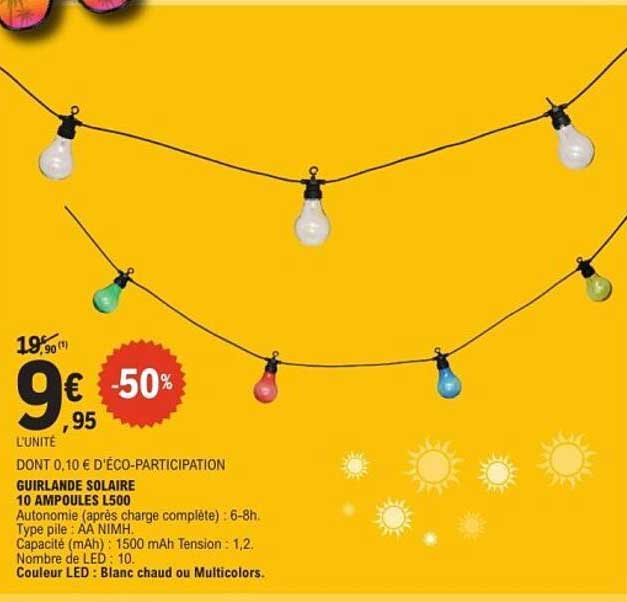 GUIRLANDE SOLAIRE 10 AMPOULES L500