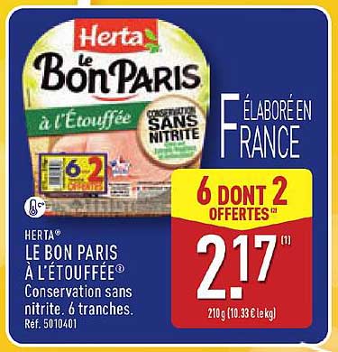HERTA® LE BON PARIS À L’ÉTOUFFÉE® Conservation sans nitrite. 6 tranches. Réf. 5010401