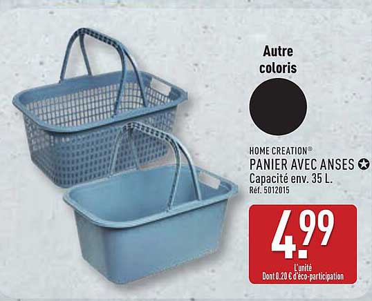HOME CREATION® PANIER AVEC ANSES Capacité env. 35 L. Réf. 5012015