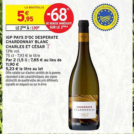 IGP PAYS D'OC DESPERATE CHARDONNAY BLANC CHARLES ET CÉSAR